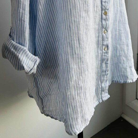 Jones New York Light Blue & White Striped Pure Linen Button-Front Shirt – US 2X - Picture 2 of 12